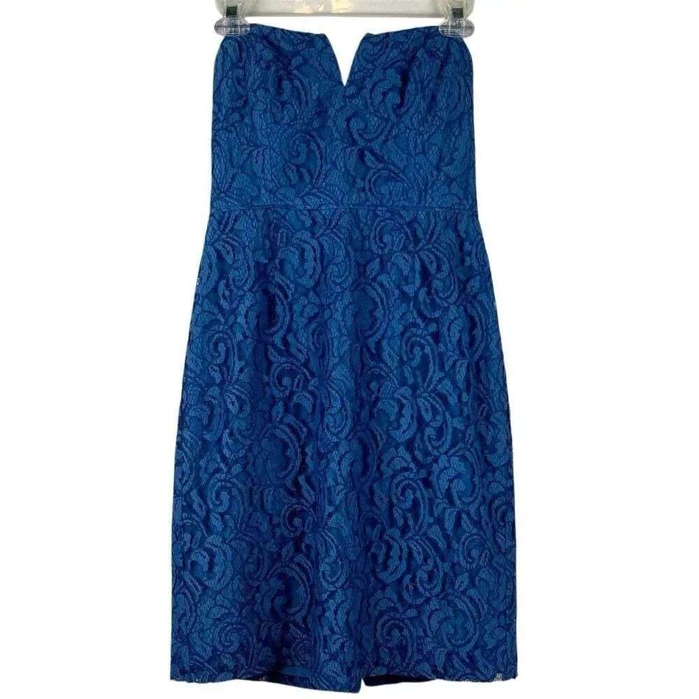 J. Crew Blue Lace Strapless Sweetheart Mini Dress 6